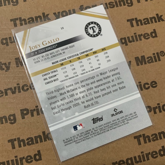 Joey Gallo ‘21 Topps Gold Label Card - Picture 6 of 6